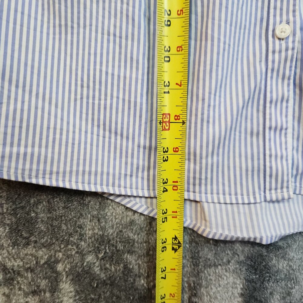 UNTUCKIT Women Blue White Pinstripe Front Tie Shirt Dress 8 Long Sleeve Button - Picture 9 of 10